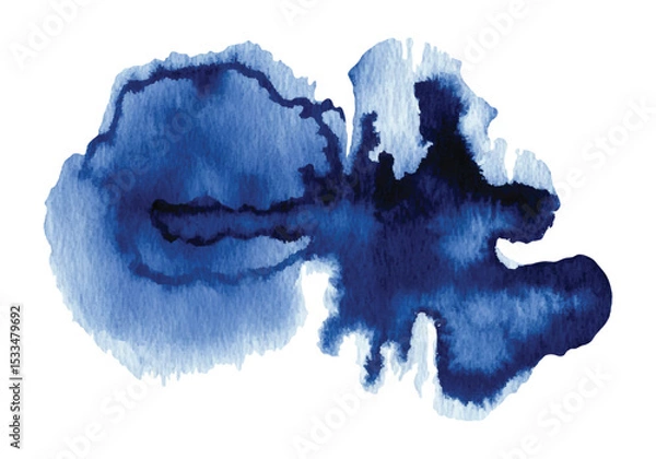 Fototapeta Abstract watercolor dark navy blue shape on white background. Color splashing stain vector