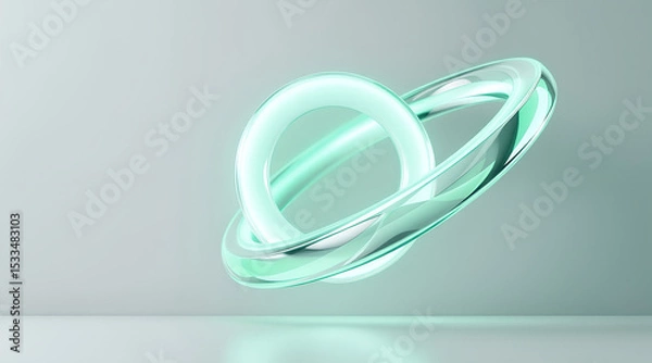 Fototapeta Abstract Light Green Glass Rings Intertwined on a Soft Gray Background