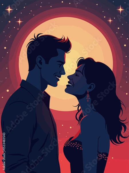 Obraz  meeting the love of your life at a party or discotheque, there are stars, moon and the sun