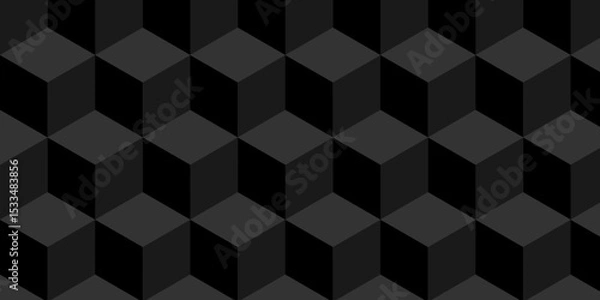 Fototapeta Abstract square black grid tiles cubic wall  geometric square shape backdrop texture. cube seamless wall and floor vector diamond hexagon triangle wallpaper background.	