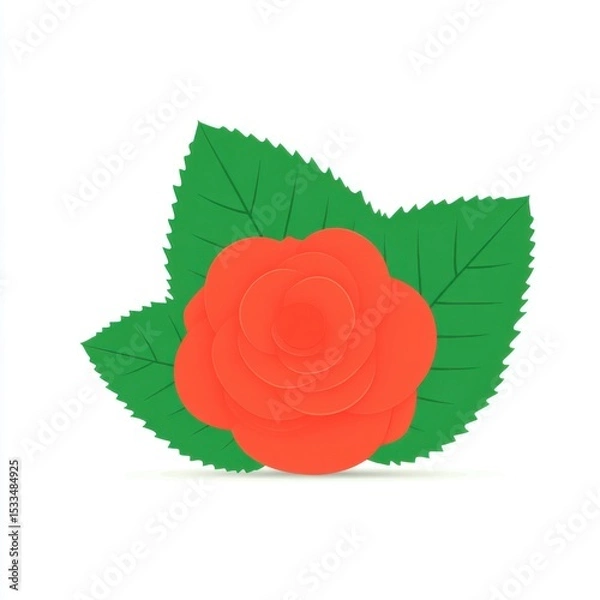 Fototapeta Beautiful red rose with green leaves nature scene graphic design calm environment close-up viewpoint