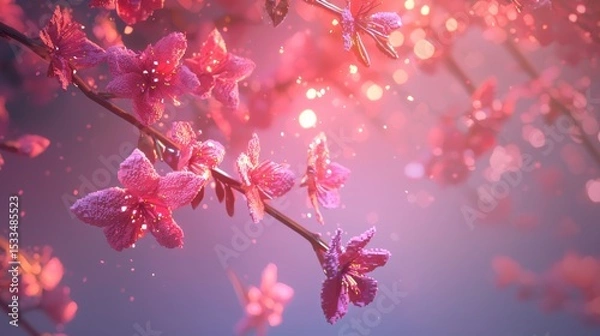 Fototapeta Voxel Cherry Blossom Petals with Shader and Pixelated Effects