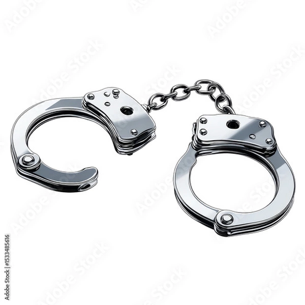 Fototapeta Illustrative depiction of metallic handcuffs isolated on a plain background