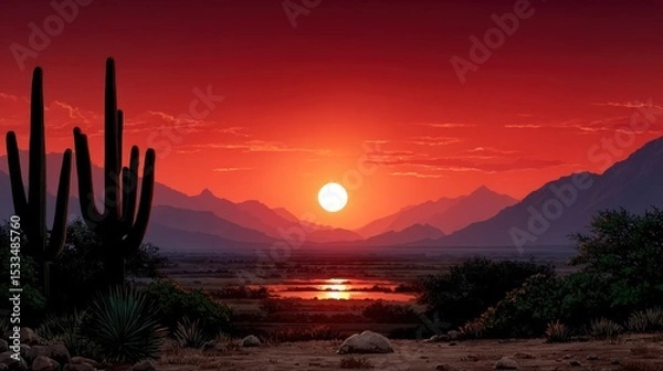 Fototapeta Sunset over mountain landscape desert environment nature scene serene viewpoint tranquil concept