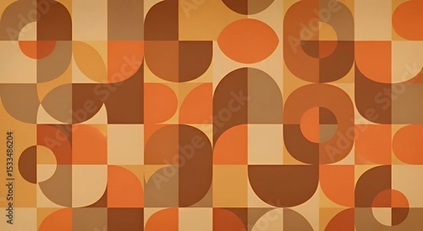Fototapeta レトロな幾何学模様 オレンジとブラウンの暖色系パターン