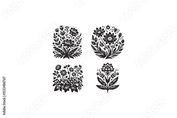 Fototapeta Stokerian flower vector silhouettes image with white color back round made by adobe illustrator. eps