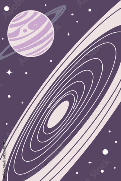 Fototapeta Abstract cosmic swirl background in vector style, dreamy galaxy colors-purple, navy, and starlight white, circular motion and layered gradients