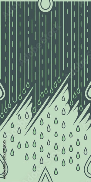 Fototapeta Data stream vector background, matrix-style green text rain and grid overlay