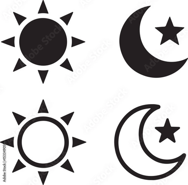 Fototapeta Simple black and white sun and moon icons for various design uses