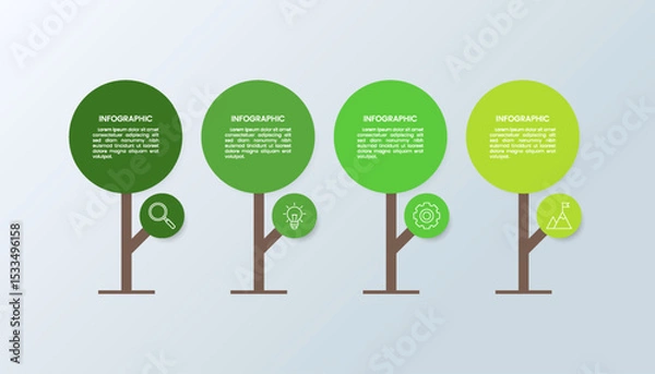 Fototapeta 4 circle tree infographic template with business icons