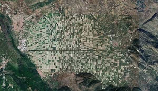 Obraz High-Resolution Aerial View of Agricultural Patterns and Land Impact
