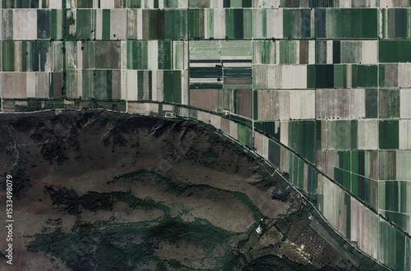 Obraz High-Resolution Aerial View of Agricultural Patterns and Land Impact