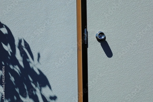 Obraz 長野県諏訪市霧ヶ峰のプレハブ小屋のドアと葉っぱの影