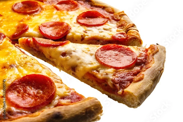 Fototapeta   pepperoni pizza slice with melted cheese isolated on white background PNG,ai generated