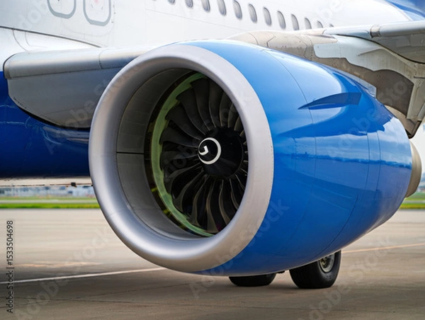 Fototapeta Close-up capturing modern jet engine on a parked aircraft