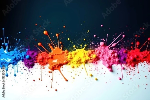 Fototapeta A colorful line of paint splatters on a white background