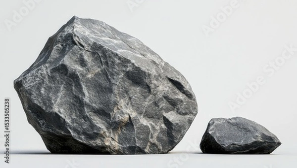 Obraz 3D render of a large rock with a smaller one next to it, on a grey background.