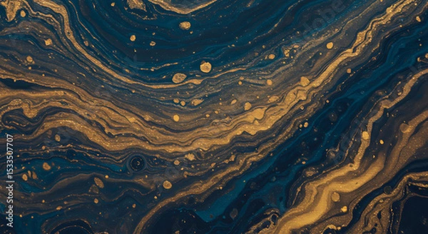 Fototapeta abstract marbled fluid painting agate-like textured golden swirls Abstract Fluid Art with Gold and Blue Abstract fluid art background with gold and blue swirls and splatters