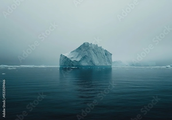 Fototapeta Photo of an iceberg floating in the ocean, with most of it submerged and only a small part visible above the surface, illustrating the vast hidden mass beneath.