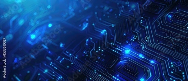 Obraz Blue vector background with digital technology and circuit board elements for banner design, tech illustration, web layout