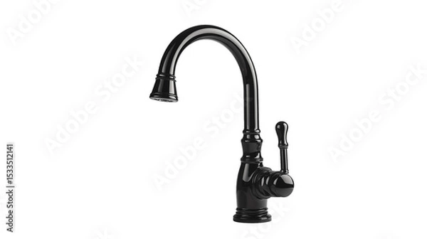 Obraz Elegant Black Kitchen Faucet Design Modern Fixture on white and transparent Background