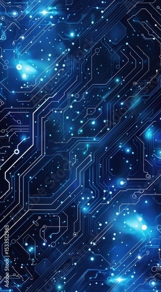 Obraz Circuit board pattern, blue background with white lines and glowing lights on the circuit patterns.