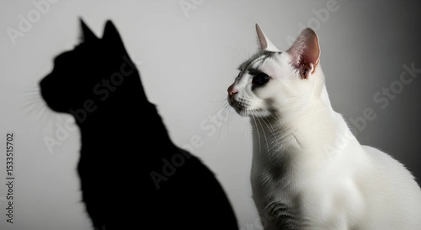 Fototapeta Elegant White Cat Profile with Shadow