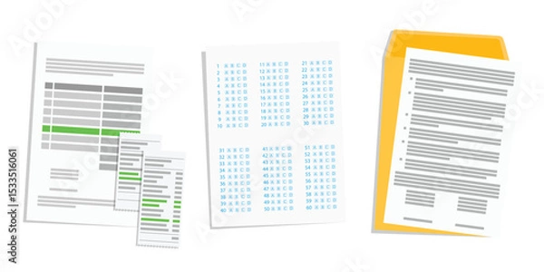 Fototapeta Collection of various paper documents, including checklists, receipts, payment slips, contracts and test forms