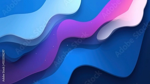 Fototapeta Abstract Waves in Blue Purple Pink - Flat Minimalist Vector Background, Dark Gradient for Web and Branding