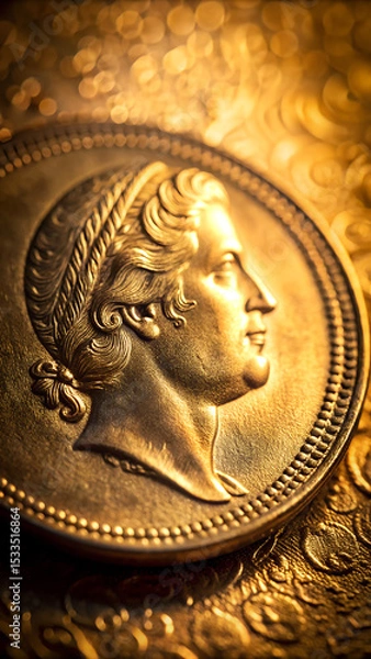 Fototapeta Realistic Shiny Gold Coin with Soft Light and Clean Background