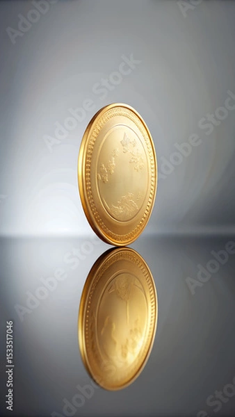 Fototapeta Realistic Shiny Gold Coin with Soft Light and Clean Background