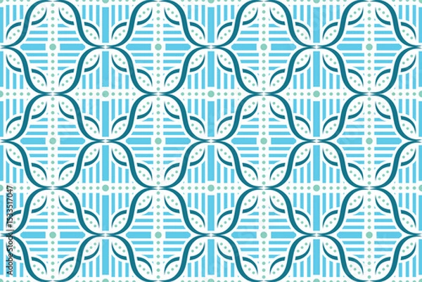 Obraz Seamless pattern design template use combination DNA helix spiral, circle, and vertical horizontal rectangle shapes. the illustration designed on blue and green colors isolated on white background. 