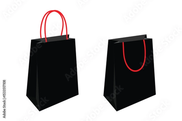 Fototapeta Black paper shopping bag with red handles isolated on white background