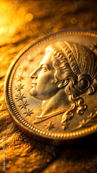 Fototapeta Realistic Shiny Gold Coin with Soft Light and Clean Background