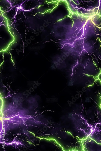 Obraz Vibrant lightning storm with purple and green hues illuminating a dark background