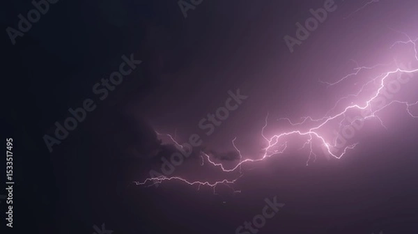 Fototapeta Lightning Strike on Dark Purple Night Sky in Flat Lay Composition, High-Resolution Photography with Professional Color Grading and Ultra-Detailed Dynamic Lighting, 4K Realism
