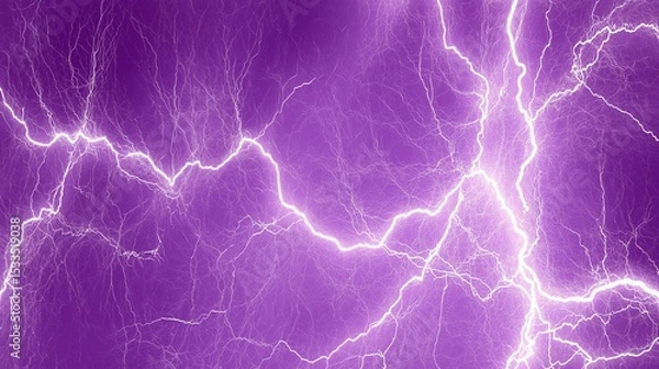 Fototapeta Lightning Strike on Dark Purple Background, Close-Up Flat View with High-Resolution Thunder Effects and Ultra-Detailed 4K Realism for Digital Art and Advertising