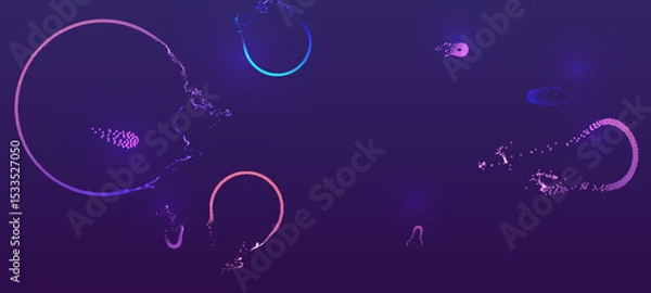 Fototapeta Abstract circles and glowing particles in a dark purple and blue background