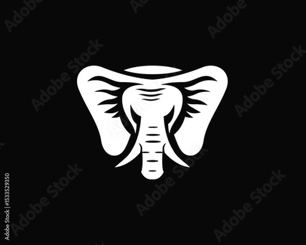 Obraz white head elephant on black background logo design template illustration