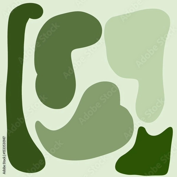 Fototapeta Abstract Green Organic Blob Shapes on Pastel Background. Ideal for use in home decor, wallpapers, textiles, packaging, and branding materials. Perfect for eco-friendly or nature-themed visual projects