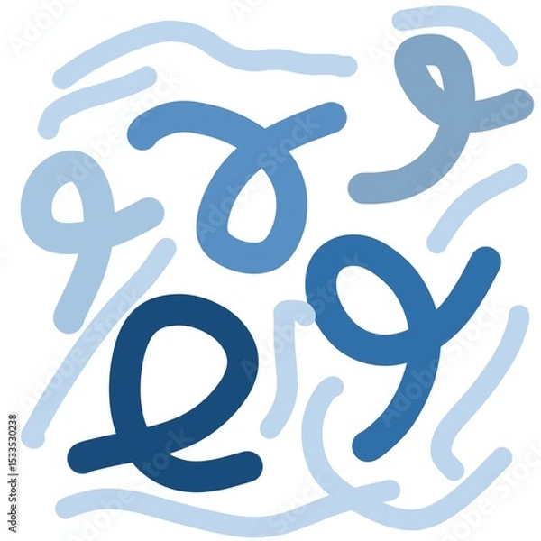 Fototapeta Abstract Blue Hand-Drawn Squiggle Pattern on White Background. Ideal for modern branding, textile design, web backgrounds, and abstract decor projects