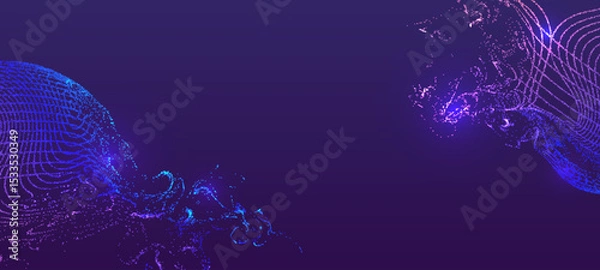 Fototapeta Abstract purple background with blue and pink particle wave on each side