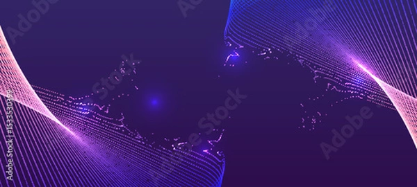 Fototapeta Abstract background with blue and pink wavy lines and a central dark space