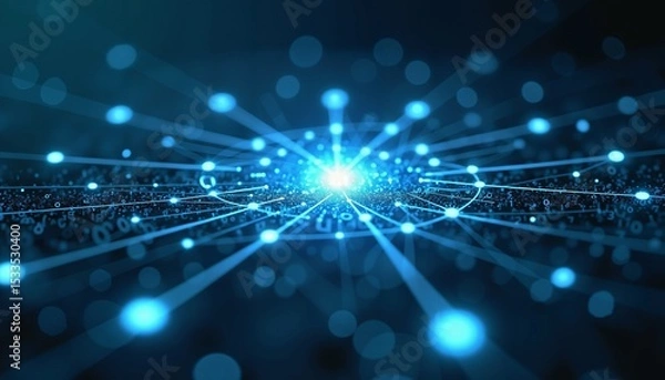 Obraz Abstract digital burst in blue light, futuristic technology illustration, represents astrology numerology