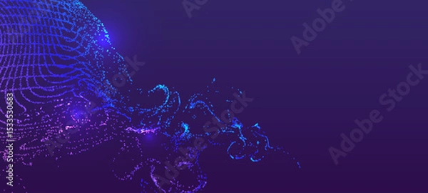 Fototapeta Abstract blue and purple digital wave pattern on a dark gradient background