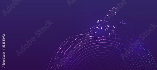 Fototapeta Abstract purple background with concentric lines and scattered light particles