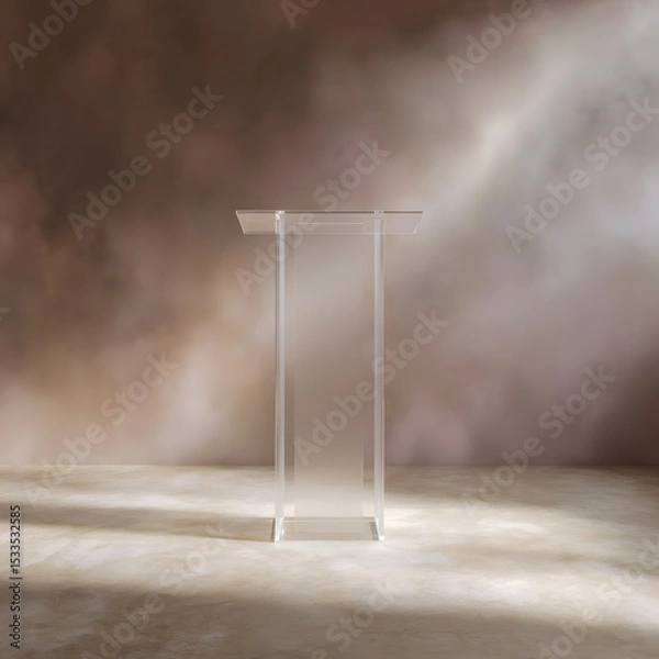 Fototapeta Transparent acrylic podium floating on a misty floor