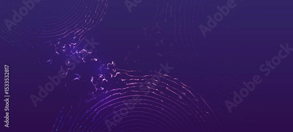 Fototapeta Abstract purple background with concentric circles and scattered particles effect