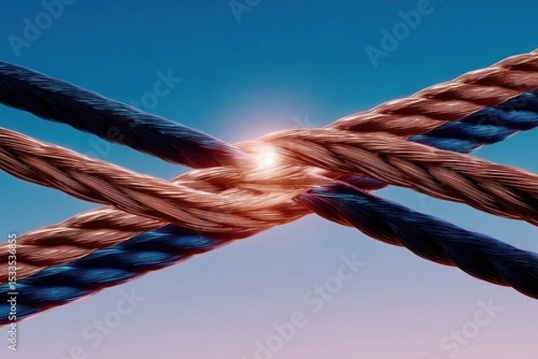 Fototapeta Intertwined ropes against a gradient sky