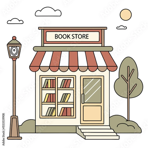 Obraz vector of a quaint isometric bookstore with open sign, shelves visible through windows, white background
